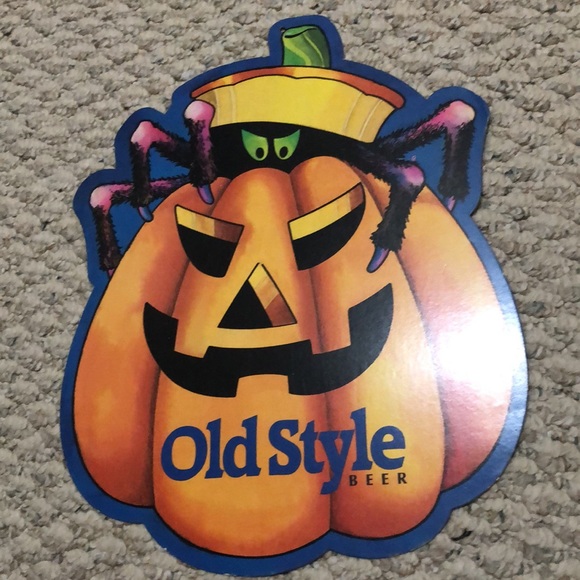 Vintage rare Old Style Beer cardboard sign, Halloween pumpkin spider - Picture 15 of 16